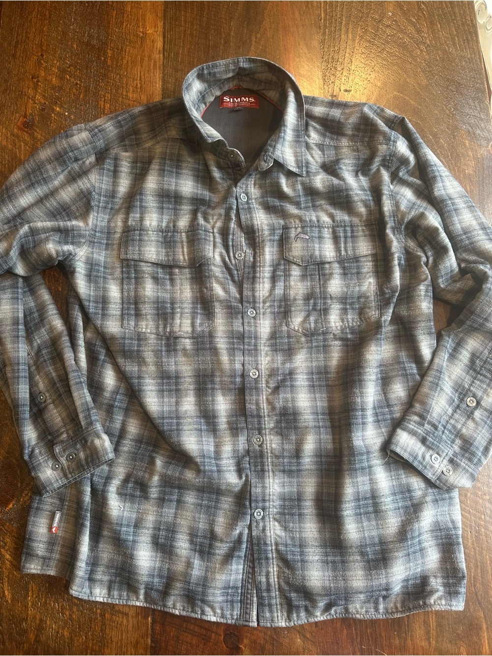 Simms Men's Blue/Grey Plaid Button-Up Shirt